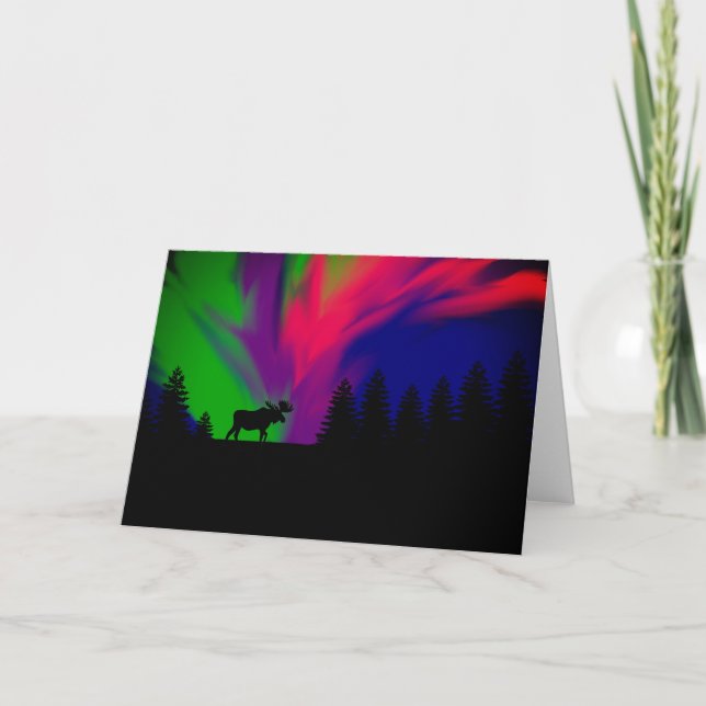 Cartão Greeting Card Northern Lights with Moose (Frente)