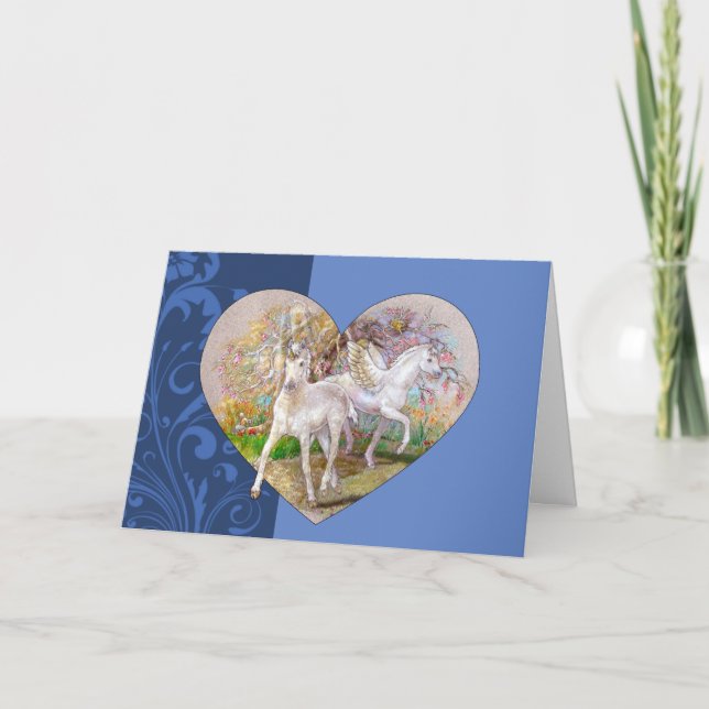 Cartão Greeting Card - Pegasus Unicorn Heart (Frente)