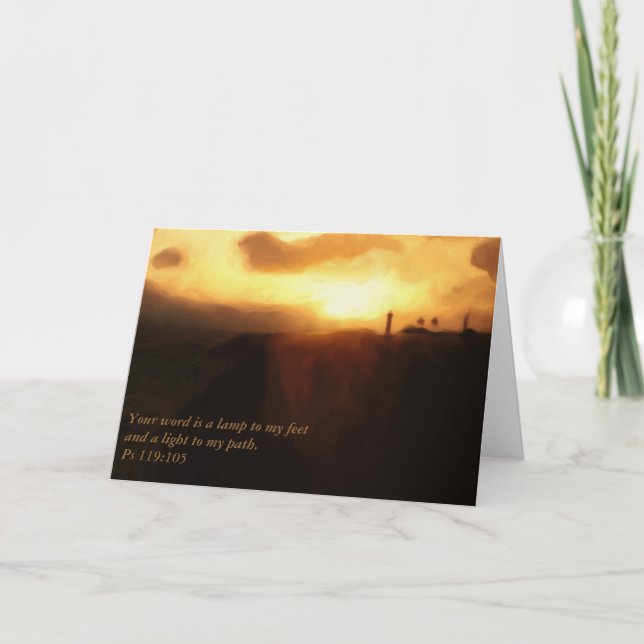 Cartão Greeting Card Scripture Lighthouse, Ocean & Sunset (Frente)