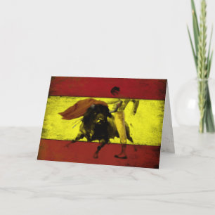 Cartão Greeting Card with Bullfight on Dirty Spanish Flag