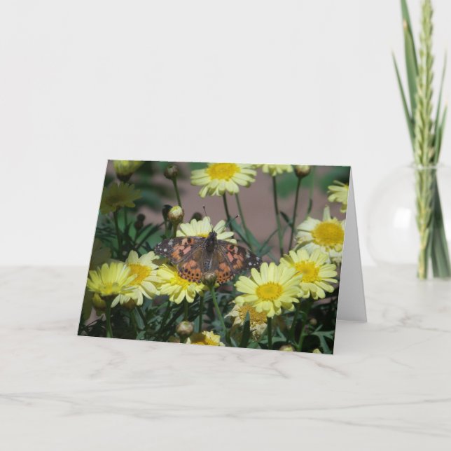 Cartão Greeting Card with butterfly and yellow flowers (Frente)