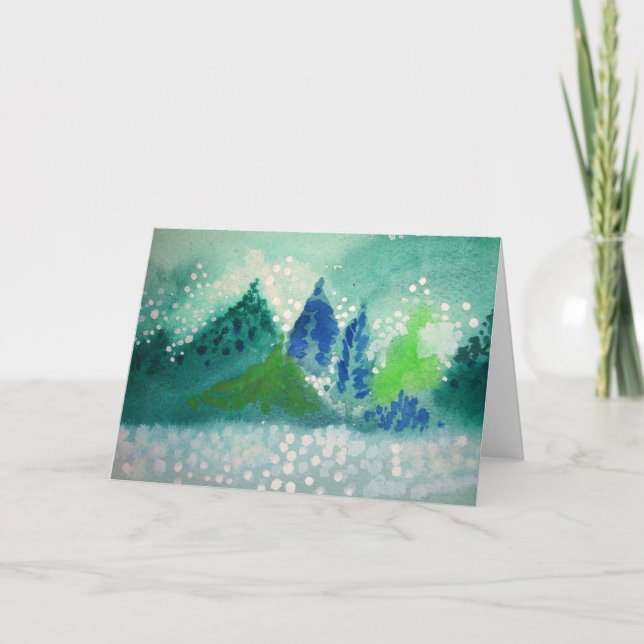 Cartão greeting card with evergreen trees painting (Frente)