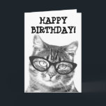 Cartão Greeting card with funny cat photograph<br><div class="desc">Greeting card with funny cat photograph. Cute cat wearing geeky reading glasses. Weird Birthday card ideas for men women and kids. Personalizable text and photo. Fun animal mascot design for cat lover,  cat owner,  crazy cat lady,  cat person etc. Pet art.</div>