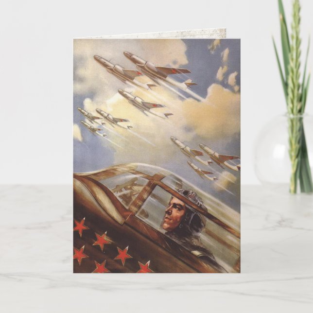 Cartão Greeting Card with Old USSR Air Force Propaganda (Frente)