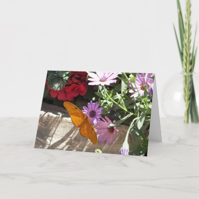 Cartão greeting card with orange butterfly and flowers (Frente)