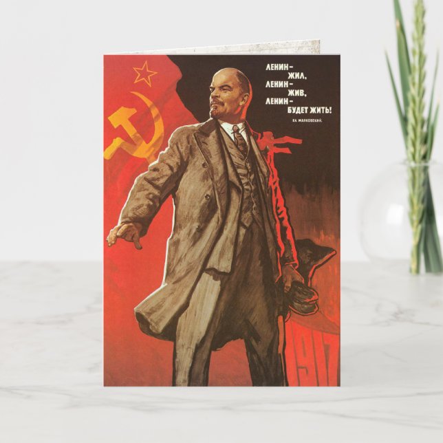 Cartão Greeting Card with Retro Lenin Poster Print (Frente)