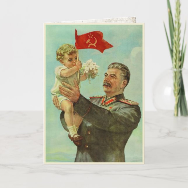Cartão Greeting Card with Vintage Stalin Propaganda Print (Frente)
