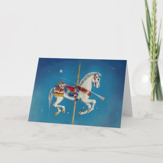 Cartão Greeting Cards - Red, White & Blue Carousel Horse (Frente)