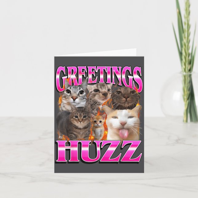 Cartão Greetings Huzz Funny Cat Meme Bootleg Graphic Men  (Frente)