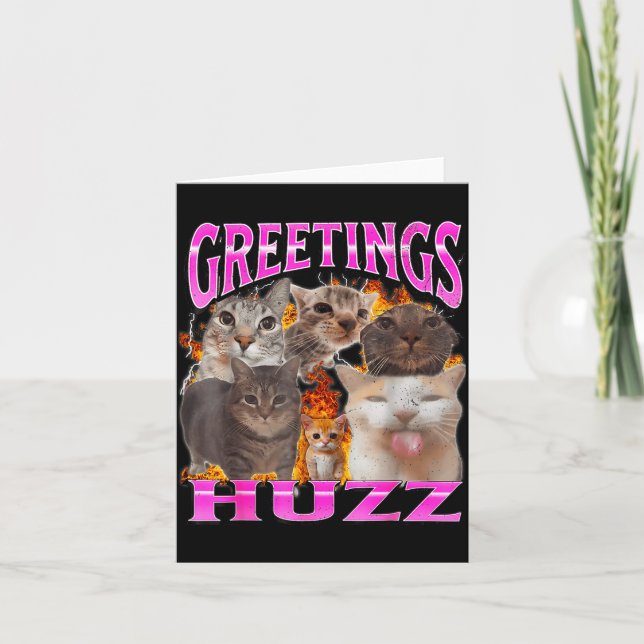 Cartão Greetings Huzz Funny Cat Meme Bootleg Graphic Men  (Frente)