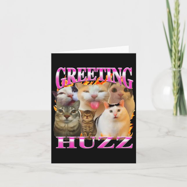 Cartão Greetings Huzz Funny Cat Meme Bootleg Graphic Men  (Frente)