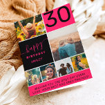 Cartão grelha de colagem de fotografias com 30 anos, néon<br><div class="desc">Nova grade de colagem de fotos, simples, cor-de-rosa 6, moderna, com cores brilhantes, rosa-claro e preto, editáveis, e tipografia moderna.</div>