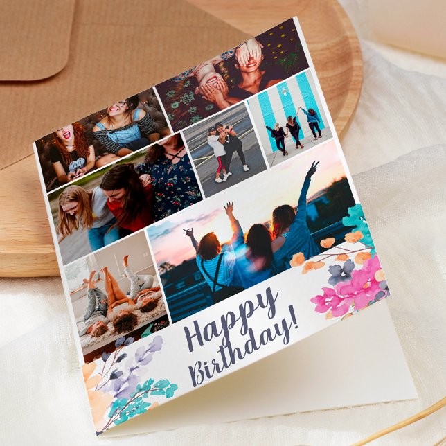 Cartão grelha de fotografias de aniversário de cor da águ (Criador carregado)