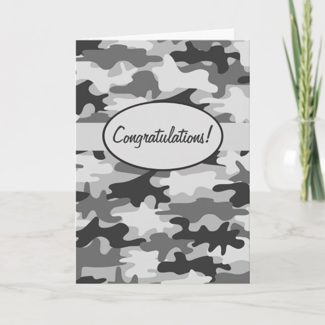 Cartão Grey Black Camo Camouflage Congratulations Custom (Frente)
