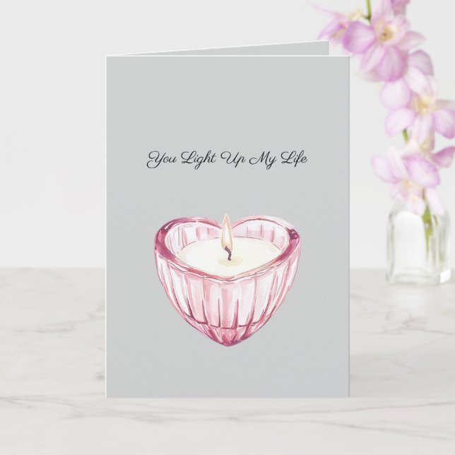 Cartão Grey Pink Heart Candle Light up my life (Orquídea)
