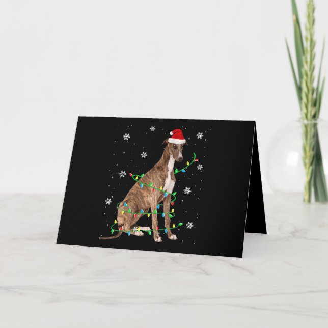 Cartão greyhound christmas light cute santa greyhound (Frente)