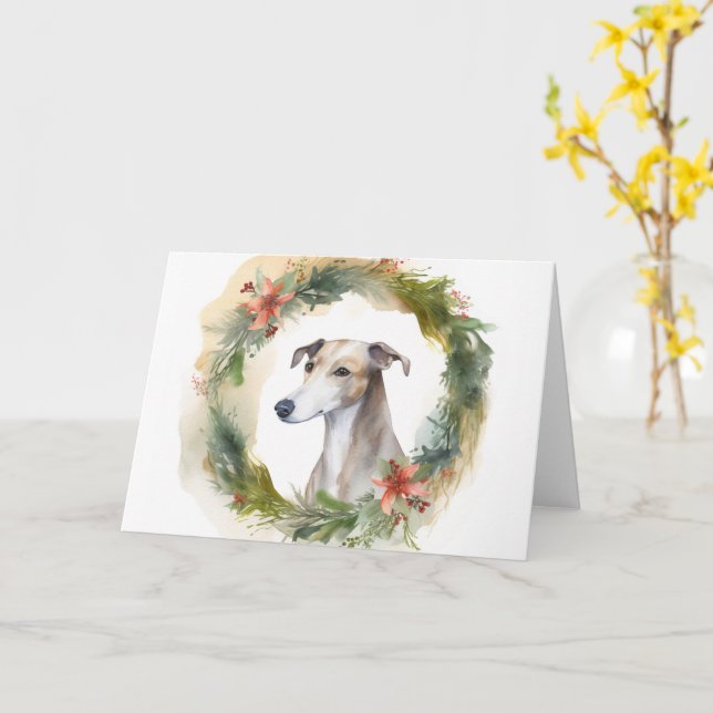 Cartão Greyhound Christmas Wreath Festivo Pup (Flor Amarela)