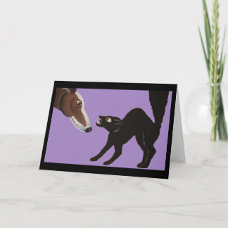 Cartão Greyhound de Halloween com Gato Preto Zangado