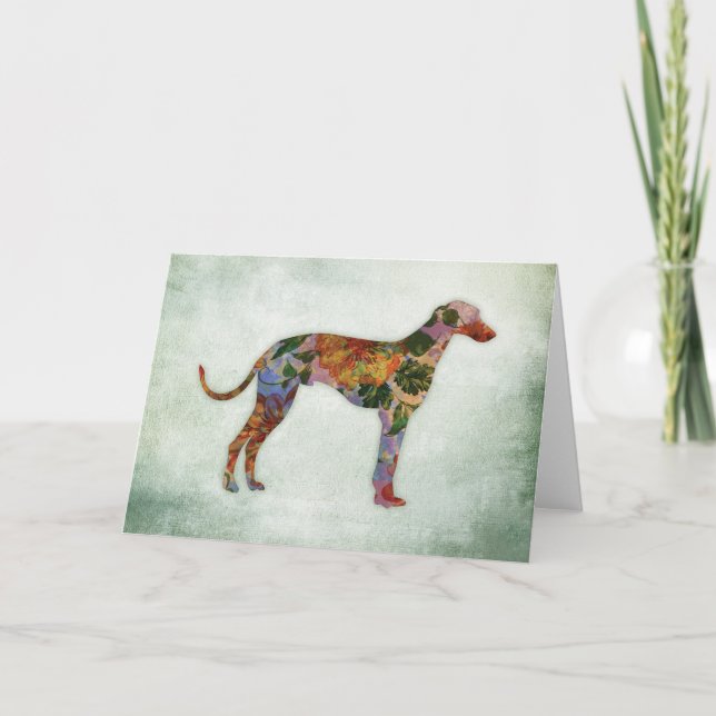 Cartão Greyhound Dog Floral Em Verde (Frente)