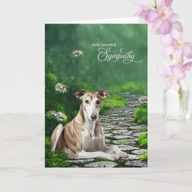 Cartão Greyhound Dog Misty Garden Path Pet Sympathy (Orquídea)