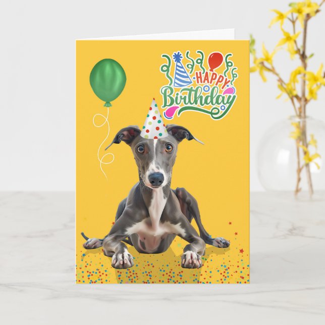 Cartão Greyhound Dog Party Hat Yellow Birthday (Flor Amarela)