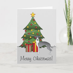 Cartão Greyhound Italiano Azul E Branco E Árvore De Natal