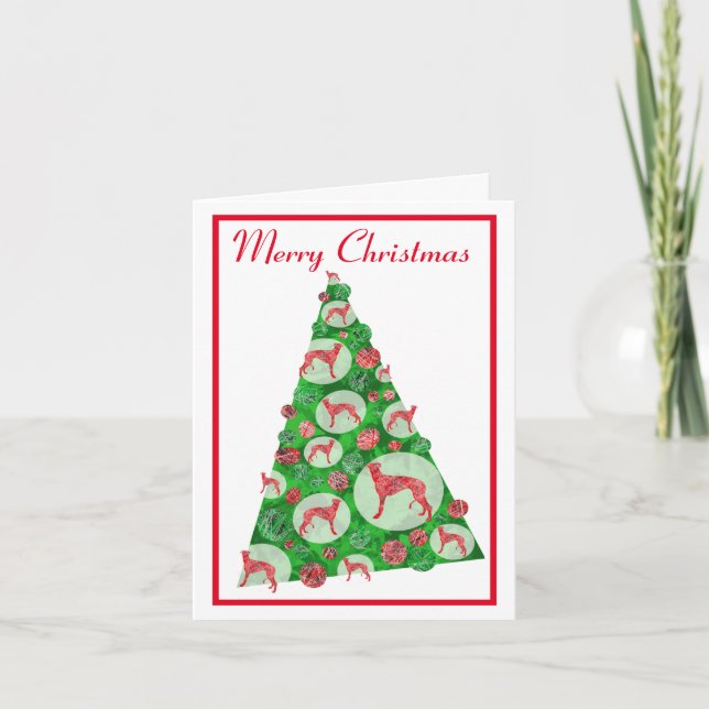 Cartão Greyhound Lurcher Cachorro Silhouette ChristmasTre (Frente)