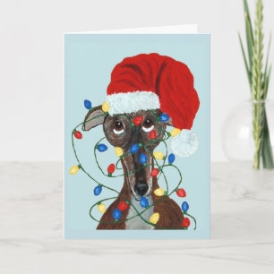 Cartão Greyhound Papai Noel Enroscado Em Luzes De Natal
