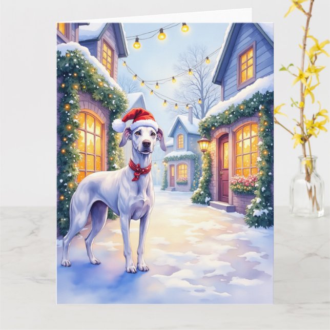 Cartão Greyhound Snowy Village Santa Hat Christmas Art (Flor Amarela)