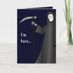 Cartão Grim Reaper Old Age Joke Funny Birthday Card<br><div class="desc">The grim reaper stands,  smiling,  with scythe in hand on the front of this funny,  “old age joke” birthday card. All customizable text can easily be changed to say whatever you like. From my original digitally-created image.</div>