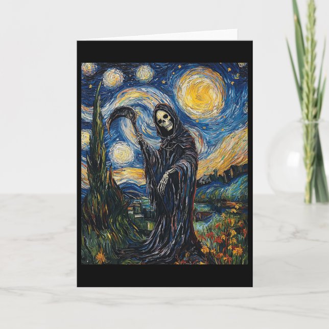 Cartão Grim Reaper Skeleton - Van Gogh Style - Starry Nig (Frente)