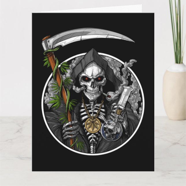 Cartão Grim Reaper Smoking Weed Scary Greeting Card (Frente)