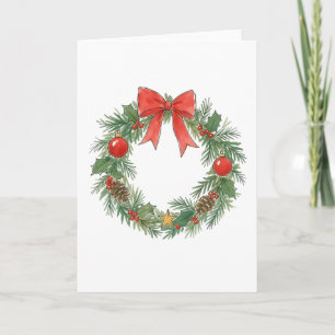 Cartão Grinalda Clássica de Natal com Laço para Amantes d