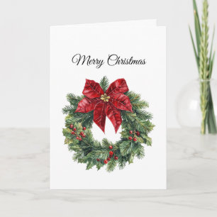 Cartão Grinalda de Natal com Laço Floral Vermelho