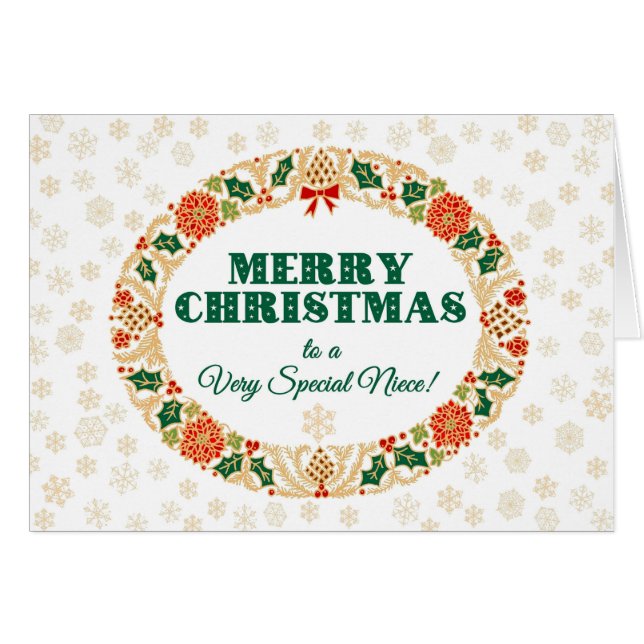 Cartão Grinalda do azevinho do Natal, para a sobrinha, (Frente Horizontal)