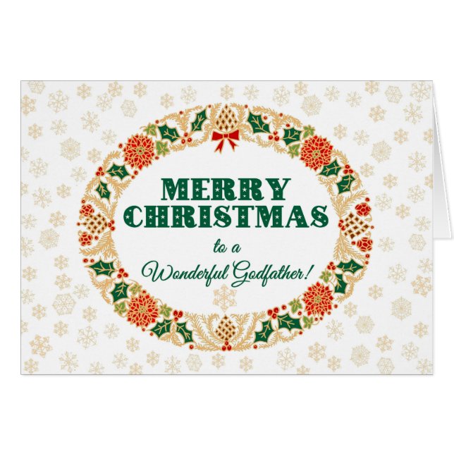 Cartão Grinalda do azevinho do Natal, para flocos de neve (Frente Horizontal)