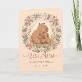 Cartão Grinalda Floral do Dia das Mães com Capivara Fofa