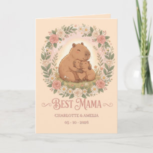 Cartão Grinalda Floral do Dia das Mães com Capivara Fofa