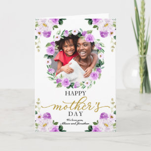 Cartão Grinalda Floral Roxa Feliz Dia das Mães