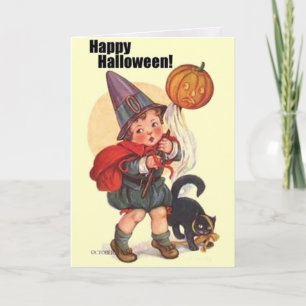 Cartão Grito ou Tratador Feliz de Halloween da Linda Vint