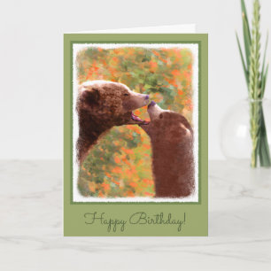 Cartão Grizzly Bear Mom and Cub Painting - Wildlife Art