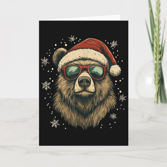 Cartão Grizzly Bear Santa Hat Funny Cute Animal Lover Chr (Frente)