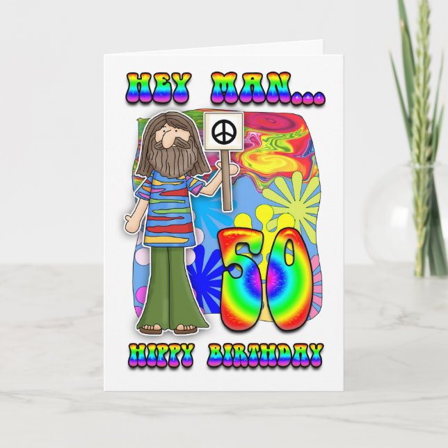 Cartão Groovy 50th Birthday - Hippy Birthday (Frente)