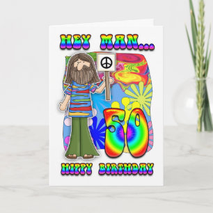 Cartão Groovy 50th Birthday - Hippy Birthday