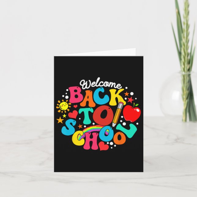 Cartão Groovy Bem-Vindo Ao Ensino Do Lápis Arco-Íris Da E (Frente)