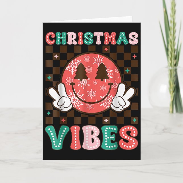Cartão Groovy Christmas Vibes Happy Smile Face Xmas Holid (Frente)