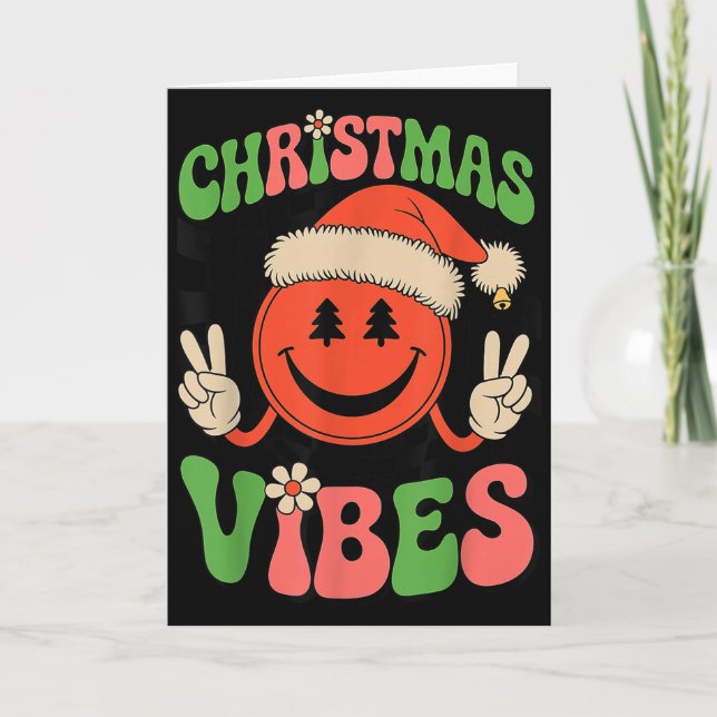 Cartão Groovy Christmas Vibes Smile Face Santa Hat Xmas T (Frente)