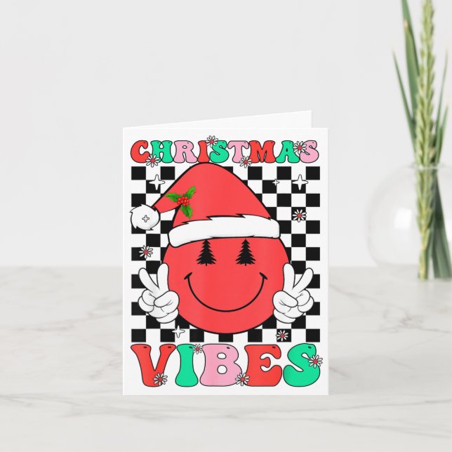 Cartão Groovy Christmas Vibes Smile Face Santa Hat Xmas T (Frente)