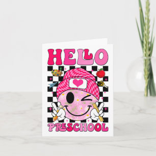 Cartão Groovy Olá Pré-escola Pré-k Estudantes Primeiro Di