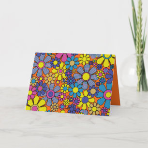 Cartão Groovy Retro Floral Maximalista 60s 70s Colorido